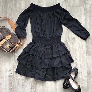 MICHAEL KORS Silk Smocked Ruffled Dress Sunari